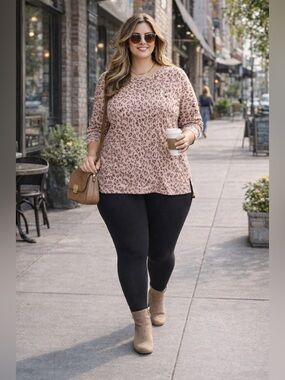 AMARYLLIS Women's Light Pink Leopard High Low Tunic Long Sleeve Top XL